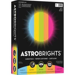 Astrobrights Laser, Inkjet Printable Multipurpose Card Stock - Lunar Blue, Solar Yellow, Terra Green, Fireball Fuschia, Cosmic Orange - Recycled - 30% Recycled Content (99904)