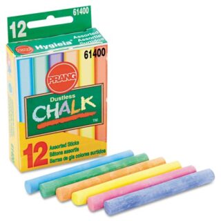 Prang Hygieia Dustless Board Chalk, 3.25" x 0.38" Diameter, Assorted, 12/Box (61400)