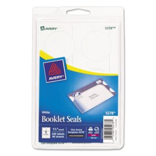 Avery Printable Mailing Seals, 1.5" dia, White, 6/Sheet, 40 Sheets/Pack (5278)