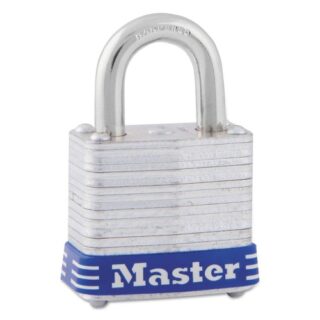 Master Lock Four-Pin Tumbler Lock, Laminated Steel Body, 1.12" Wide, Silver/Blue, 2 Keys (7D)