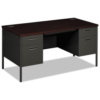 HON Metro Classic Series Double Pedestal Desk, Flush Panel, 60" x 30" x 29.5", Mahogany/Charcoal (P3262NS)