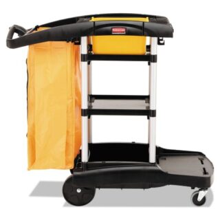 Rubbermaid Commercial High Capacity Cleaning Cart, Plastic, 4 Shelves, 2 Bins, 21.75" x 49.75" x 38.38", Black (9T7200BK)