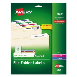 Avery Permanent TrueBlock File Folder Labels with Sure Feed Technology, 0.66 x 3.44, White, 30/Sheet, 25 Sheets/Pack (5266)