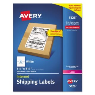 Avery Shipping Labels w/ TrueBlock Technology, Laser Printers, 5.5 x 8.5, White, 2/Sheet, 100 Sheets/Box (5126)