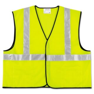 MCR Safety Class 2 Safety Vest, Polyester, Large Fluorescent Lime with Silver Stripe (VCL2SLL)