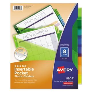 Avery Insertable Big Tab Plastic 1-Pocket Dividers, 8-Tab, 11.13 x 9.25, Assorted, 1 Set (11903)