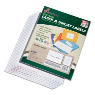 AbilityOne 7530015789299 SKILCRAFT Recycled Laser and Inkjet Labels, Inkjet/Laser Printers, 2.33 x 3.38, White, 8/Sheet, 50 Sheets/Box
