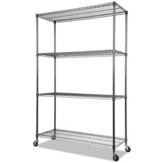 Alera NSF Certified 4-Shelf Wire Shelving Kit with Casters, 48w x 18d x 72h, Black Anthracite (SW604818BA)