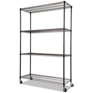Alera NSF Certified 4-Shelf Wire Shelving Kit with Casters, 48w x 18d x 72h, Black (SW604818BL)