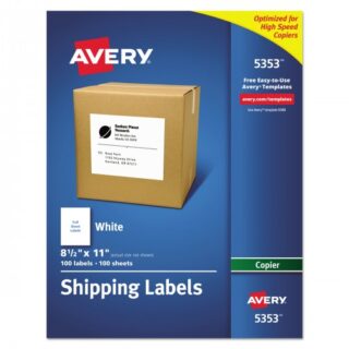 Get your mail ready at a moment's notice with these white or clear address and shipping labels. They make it easy to ship products and send invoices on the spot. Create a master sheet of labels or use mail merge to reach your entire customer base. Free templates and designs from Avery Design & Print will help take care of margin settings and spacing. All you do is fill in names and addresses, print through a copier and apply. White Full-Sheet Labels. Shape: Rectangular; Label Size - text: 8.5 x 11; Label Color(s): White; Color Family: White.