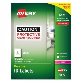 Avery Durable Permanent ID Labels with TrueBlock Technology, Laser Printers, 5 x 8.13, White, 2/Sheet, 50 Sheets/Pack (6579)