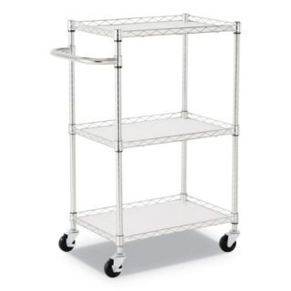 Alera Three-Shelf Wire Cart with Liners, Metal, 3 Shelves, 450 lb Capacity, 24" x 16" x 39", Silver (SW322416SR)