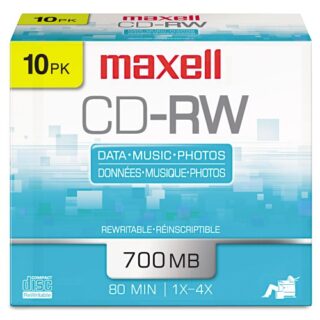 Maxell CD-RW Rewritable Disc, 700 MB/80 min, 4x, Jewel Case, Silver, 10/Pack (630011)